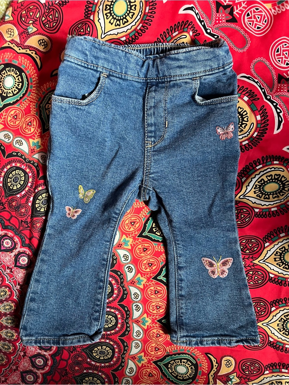 Baby Girls Denim Butterfly Embroidered Flare Jeans